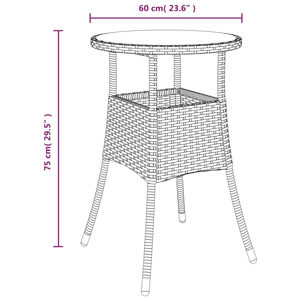 Berkfield Garden Table Ì÷60x75 cm Tempered Glass and Poly Rattan Beige