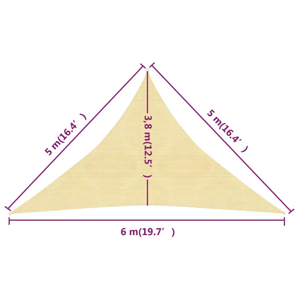 Berkfield Sunshade Sail 160 g/m�__ Beige 5x5x6 m HDPE