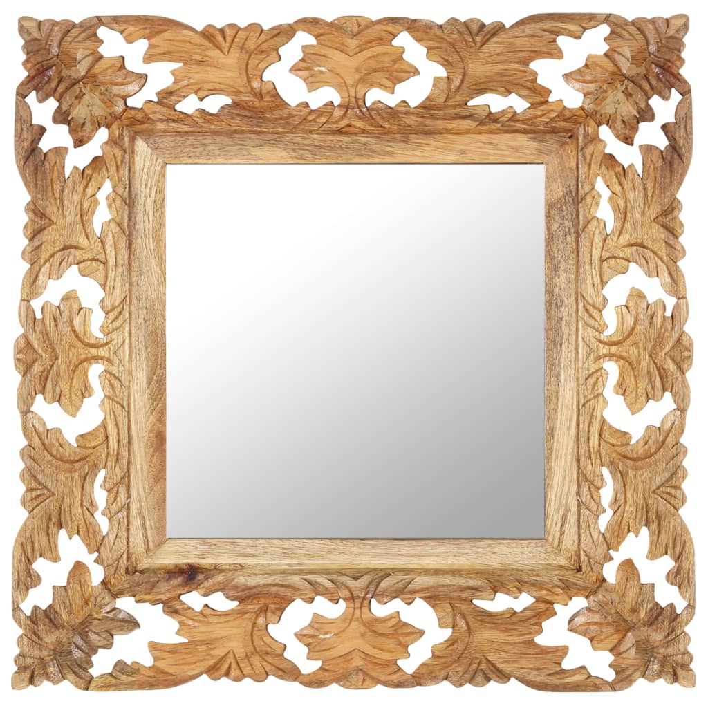 Berkfield Hand Carved Mirror Brown 50x50 cm Solid Mango Wood