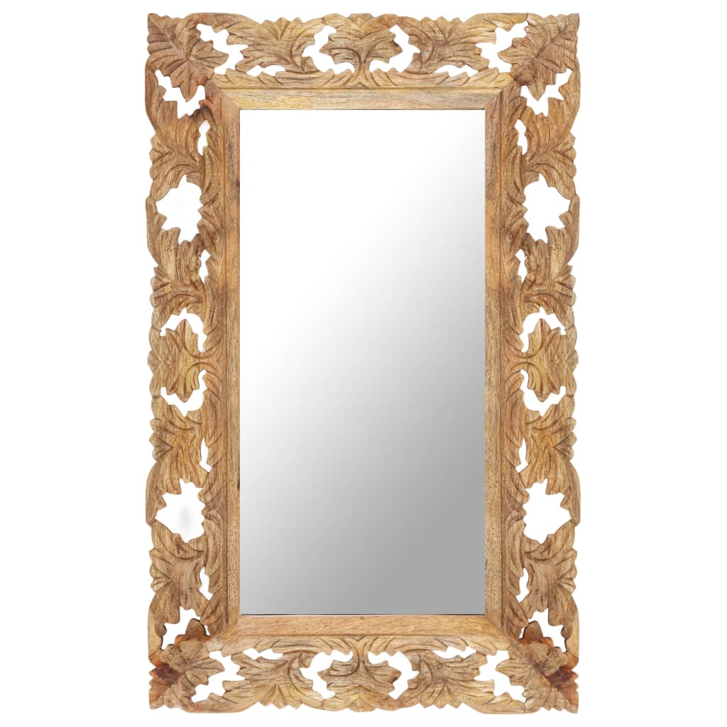Berkfield Hand Carved Mirror Brown 80x50 cm Solid Mango Wood