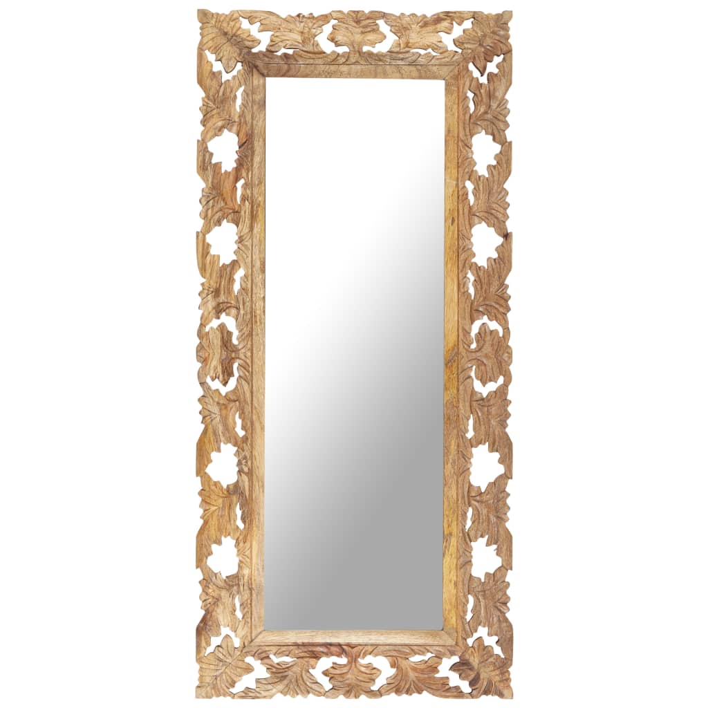 Berkfield Hand Carved Mirror Brown 110x50 cm Solid Mango Wood
