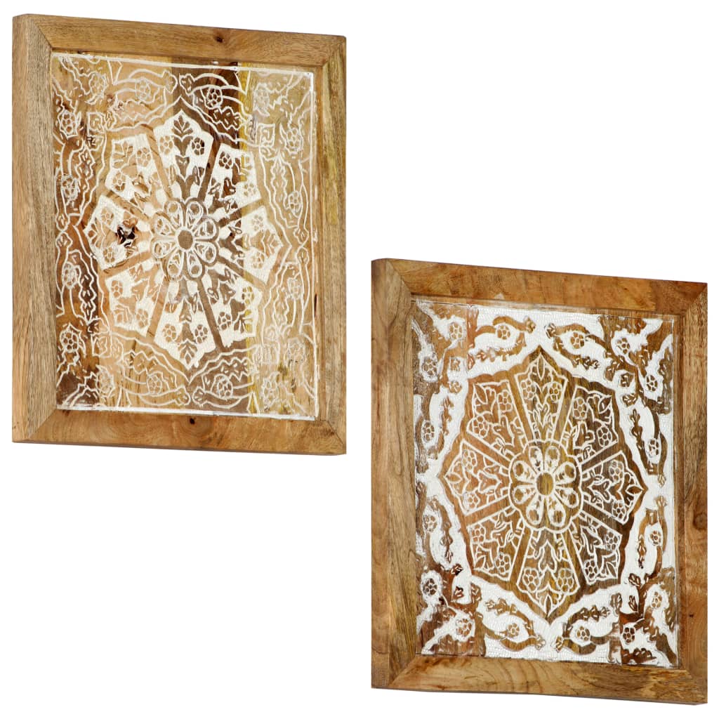 Berkfield Hand-Carved Wall Panels 2 pcs Solid Mango Wood 40x40x1.5 cm