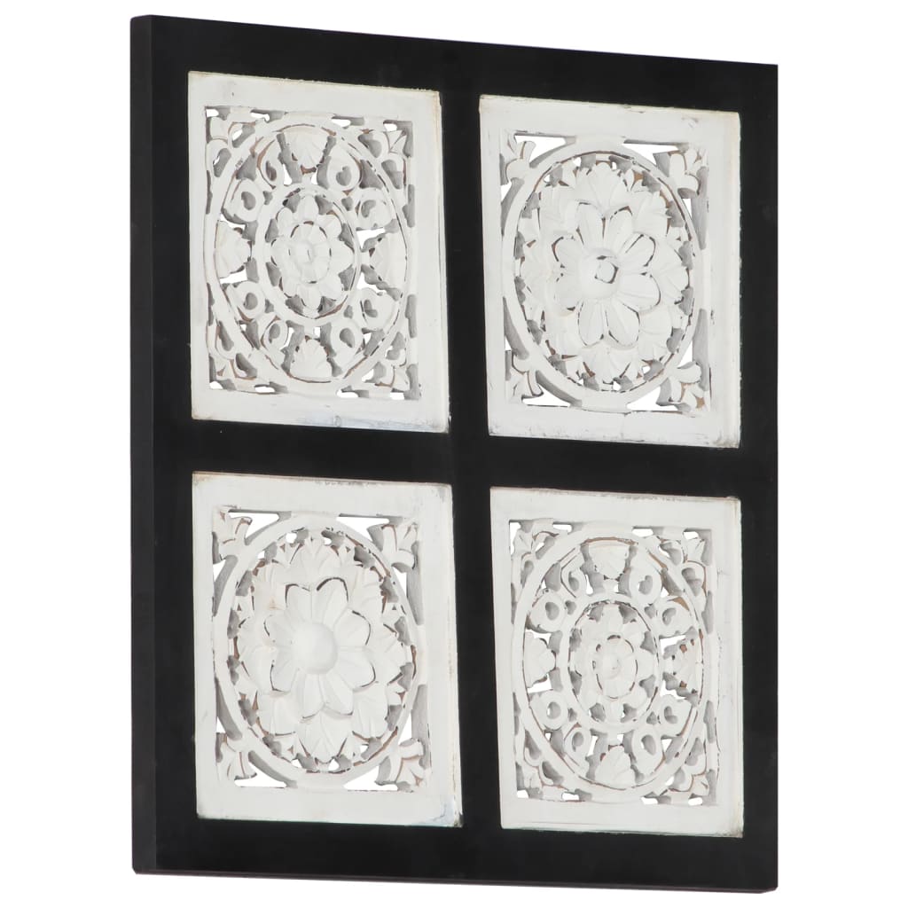 Berkfield Hand-Carved Wall Panel MDF 40x40x1.5 cm Black and White