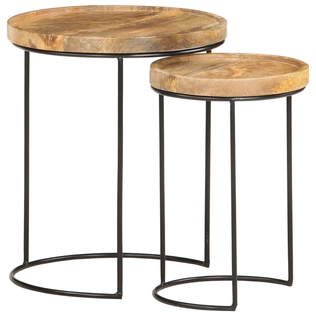 Berkfield 2 Piece Coffee Table Set Solid Mango Wood and Steel