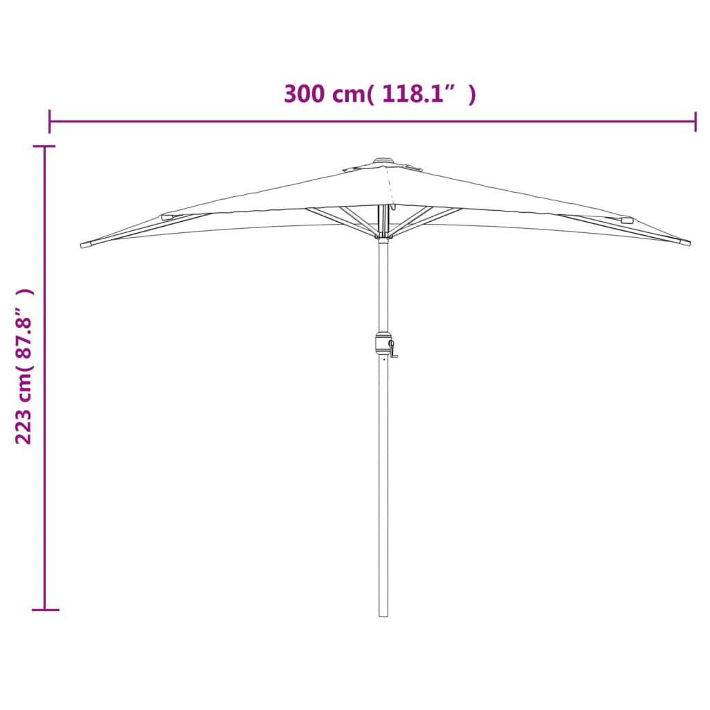 Berkfield Balcony Parasol with Aluminium Pole Bordeaux Red 300x155x223 cm Half