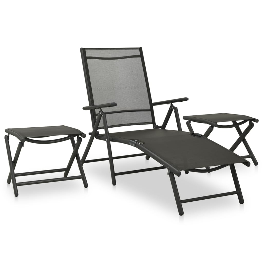 Berkfield 3 Piece Garden Lounge Set Textilene and Aluminium Black