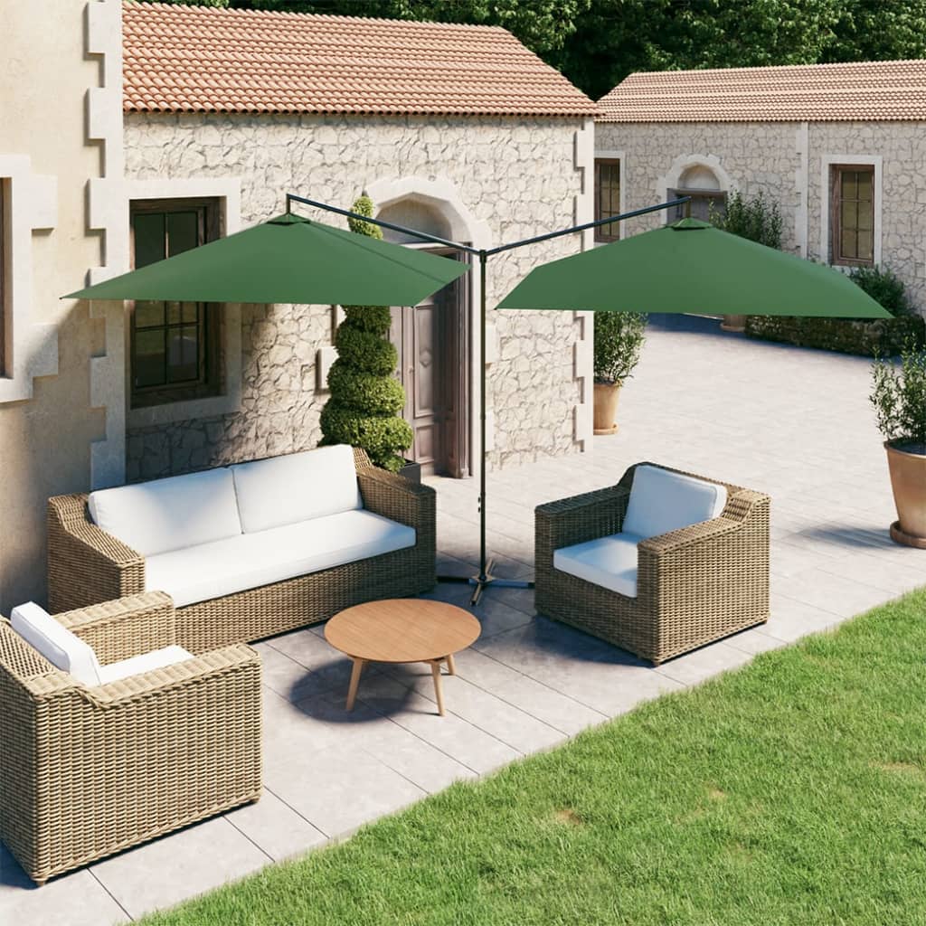Berkfield Double Parasol with Steel Pole Green 600x300 cm