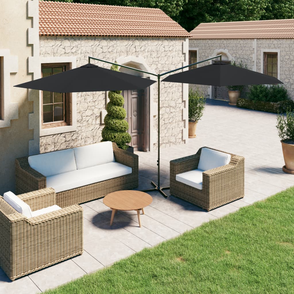 Berkfield Double Parasol with Steel Pole Black 600 cm