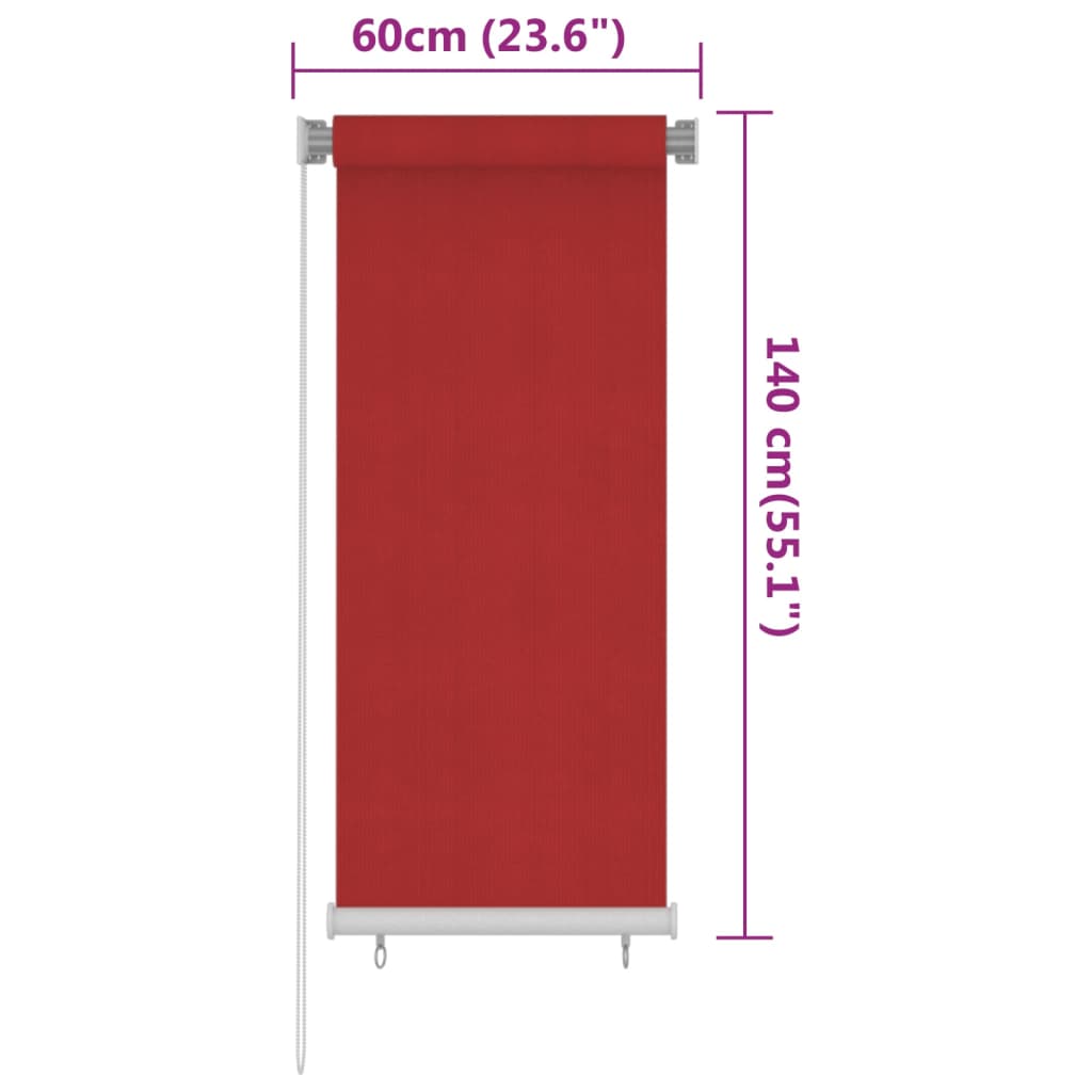 Berkfield Outdoor Roller Blind 60x140 cm Red HDPE