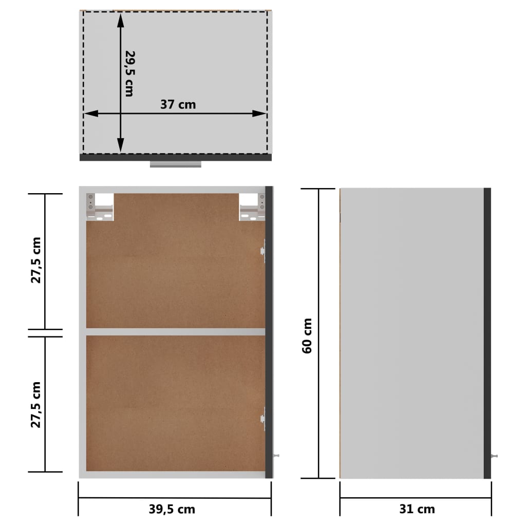 Berkfield Hanging Cabinet Grey 39.5x31x60 cm Engineered Wood
