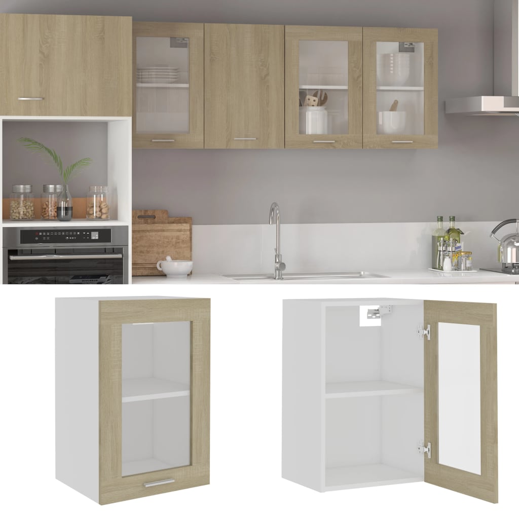 Berkfield Hanging Glass Cabinet Sonoma Oak 40x31x60 cm Engineered Wood