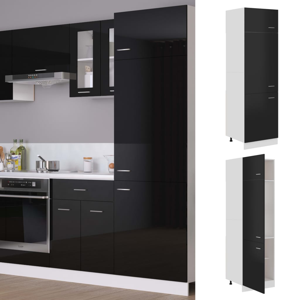 Berkfield Refrigerator Cabinet High Gloss Black 60x57x207 cm Engineered Wood