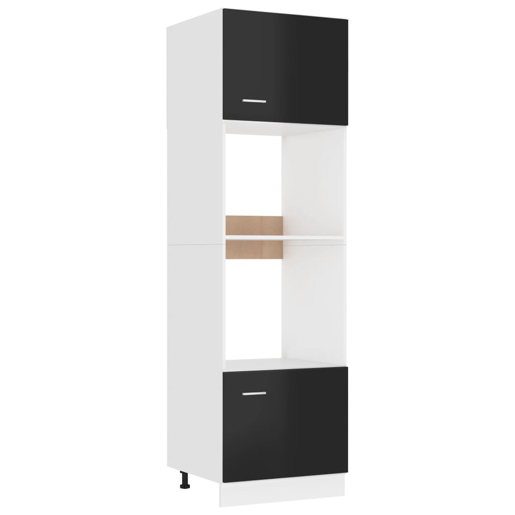 Berkfield Microwave Cabinet High Gloss Black 60x57x207 cm Engineered Wood