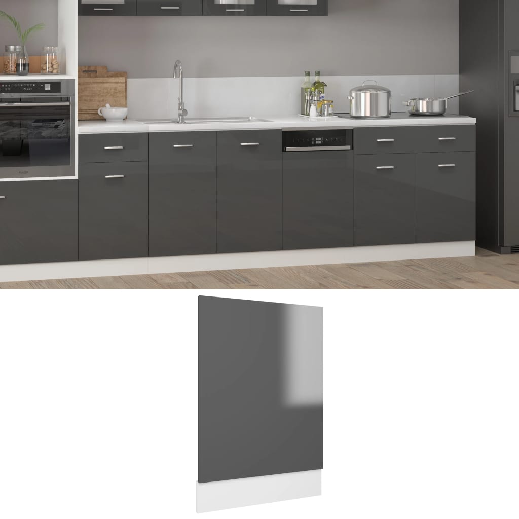 Berkfield Dishwasher Panel High Gloss Grey 45x3x67 cm Engineered Wood