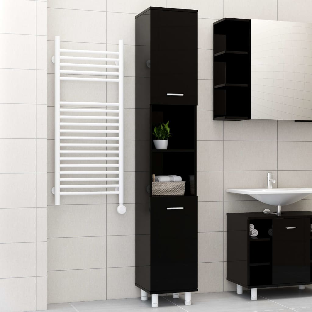Berkfield Bathroom Cabinet High Gloss Black 30x30x179 cm Engineered Wood