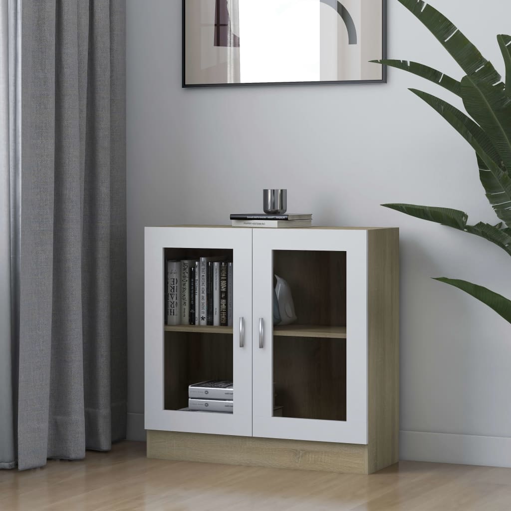 Berkfield Vitrine Cabinet White and Sonoma Oak 82.5x30.5x80 cm Engineered Wood