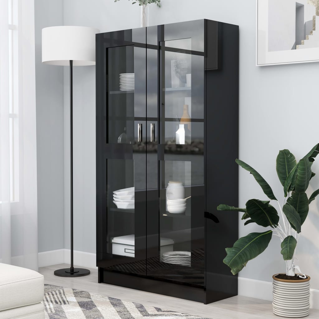 Berkfield Vitrine Cabinet High Gloss Black 82.5x30.5x150 cm Engineered Wood