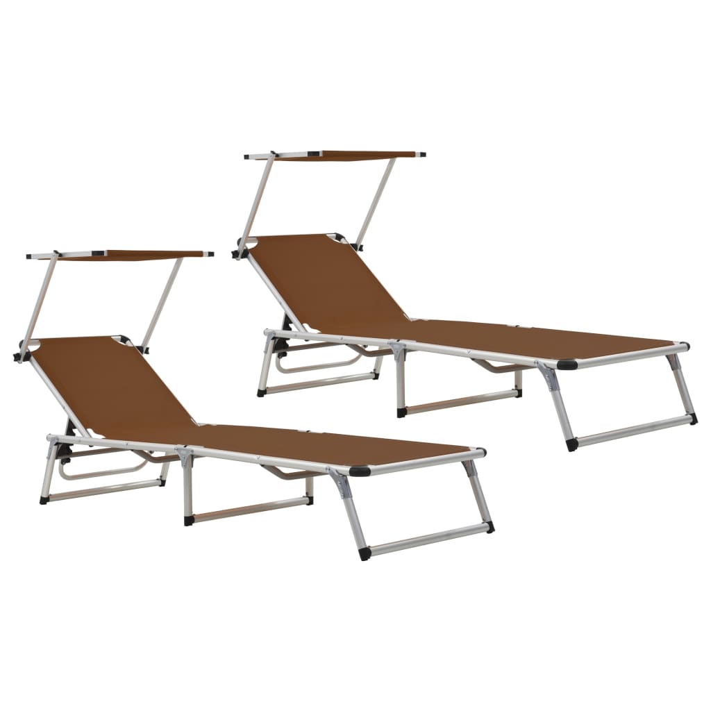 Berkfield Folding Sun Loungers with Roof 2 pcs Aluminium&Textilene Brown