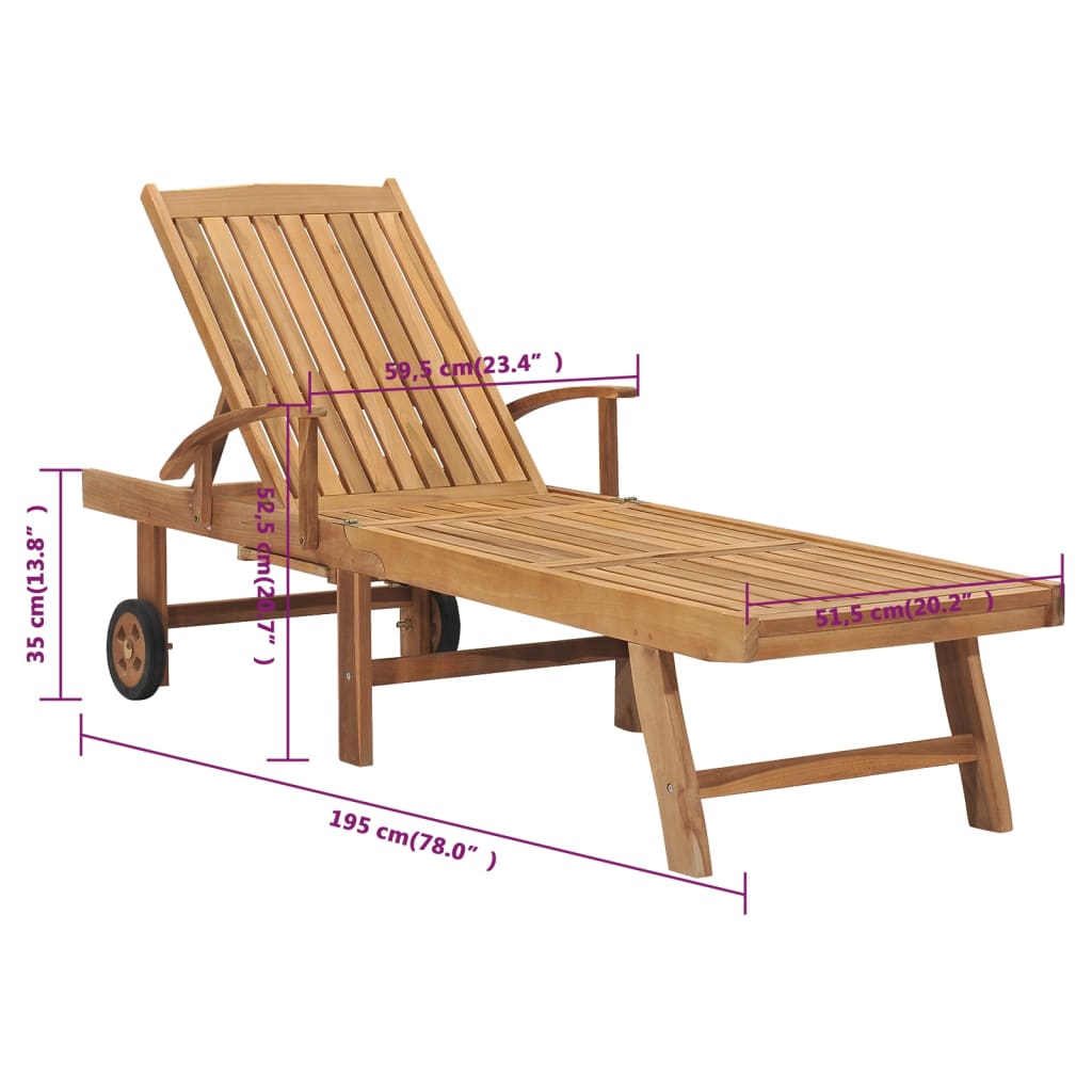 Berkfield Sun Lounger Solid Teak Wood