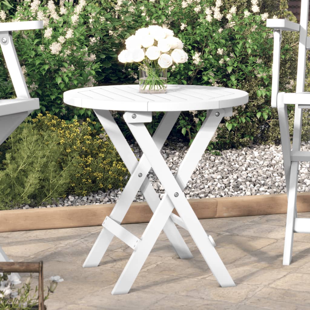 Berkfield Folding Garden Table White �_�”�_ 46 cm Solid Wood Acacia