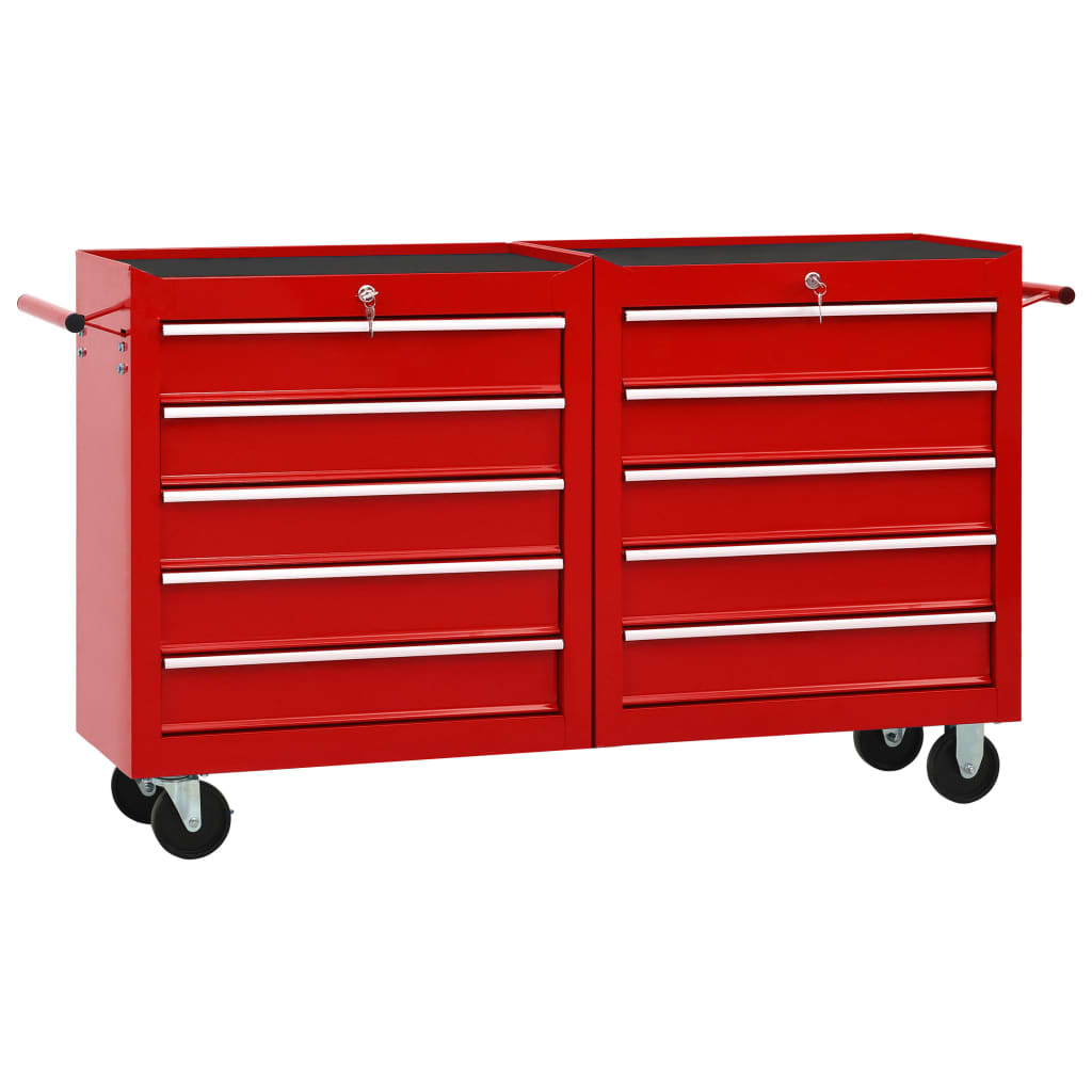 Berkfield Tool Trolley with 10 Drawers Steel Red (147175+147176)
