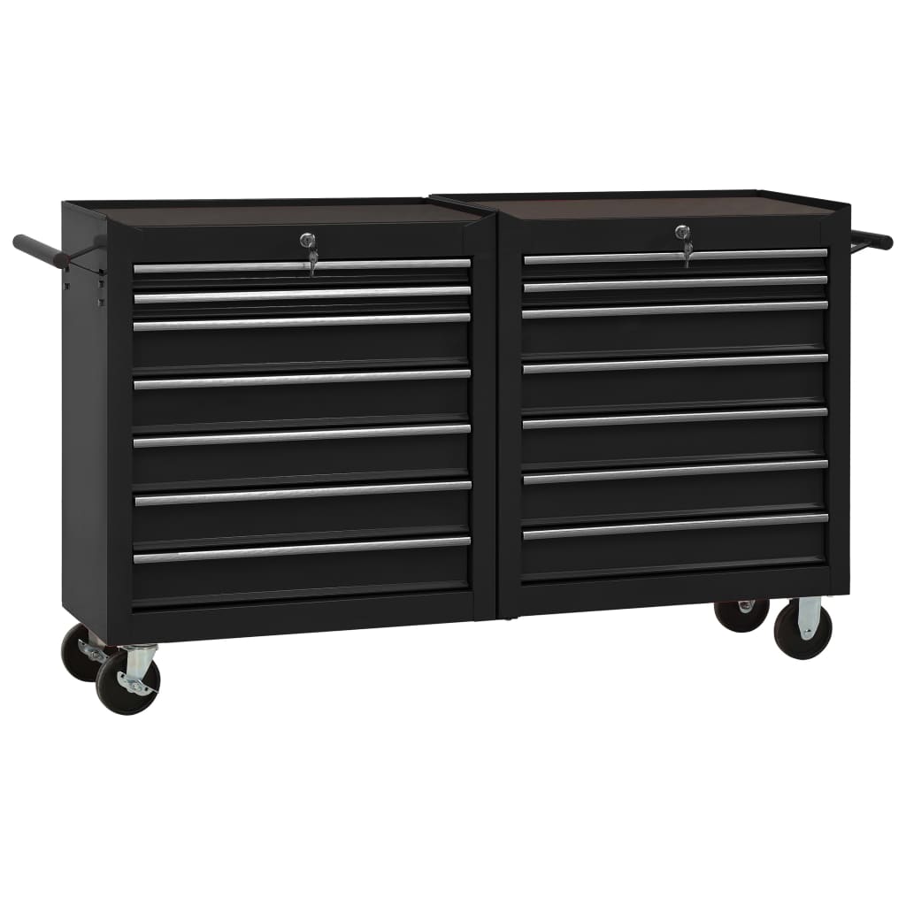 Berkfield Tool Trolley with 14 Drawers Steel Black (147185+147186)