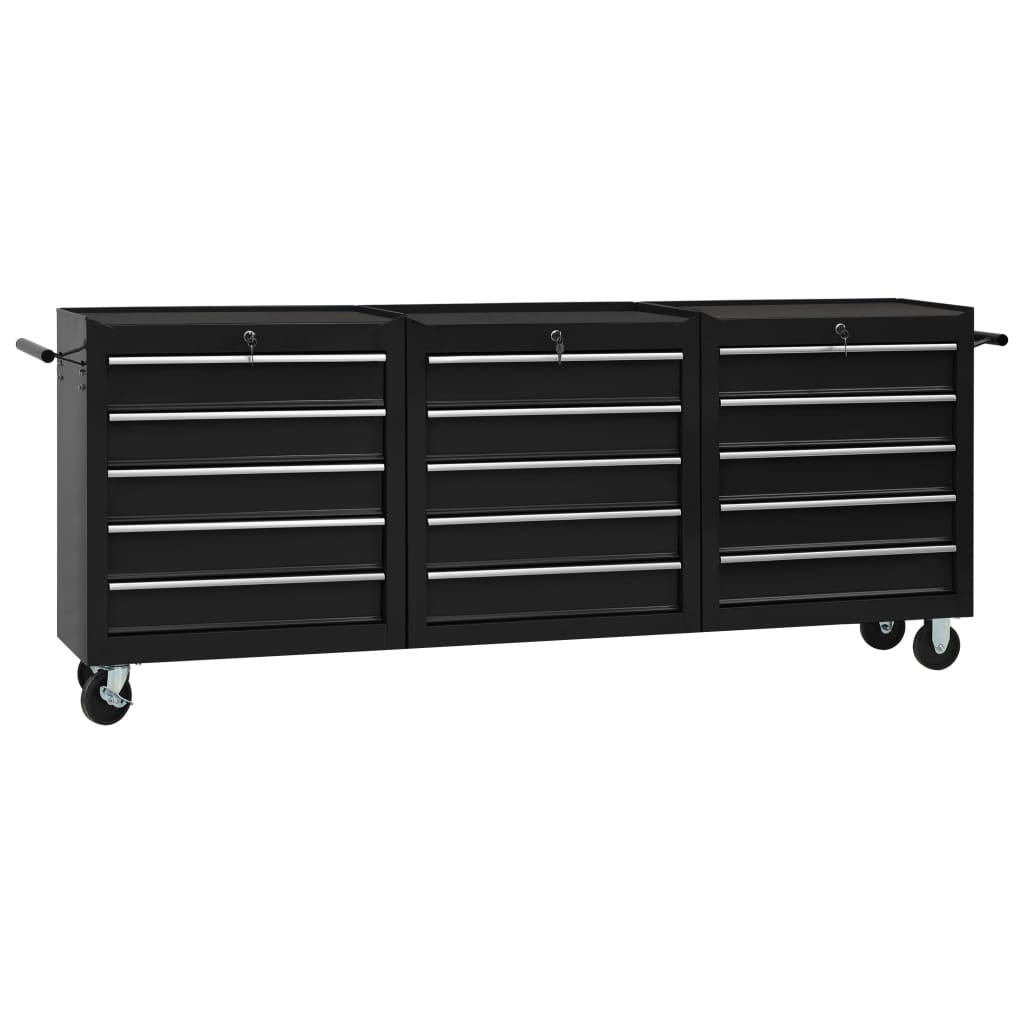 Berkfield Tool Trolley with 15 Drawers Steel Black (147183+2x147184)