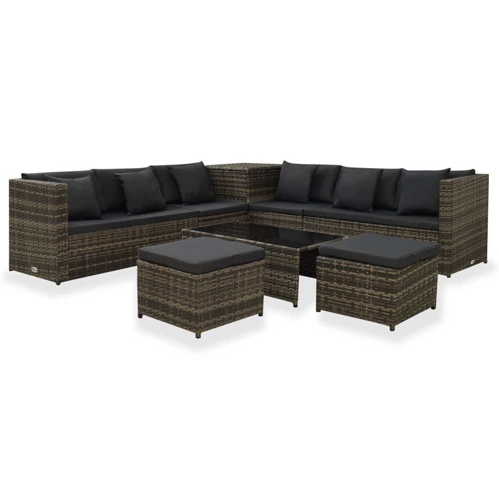 Berkfield 8 Piece Garden Lounge Set with Cushions Poly Rattan Grey