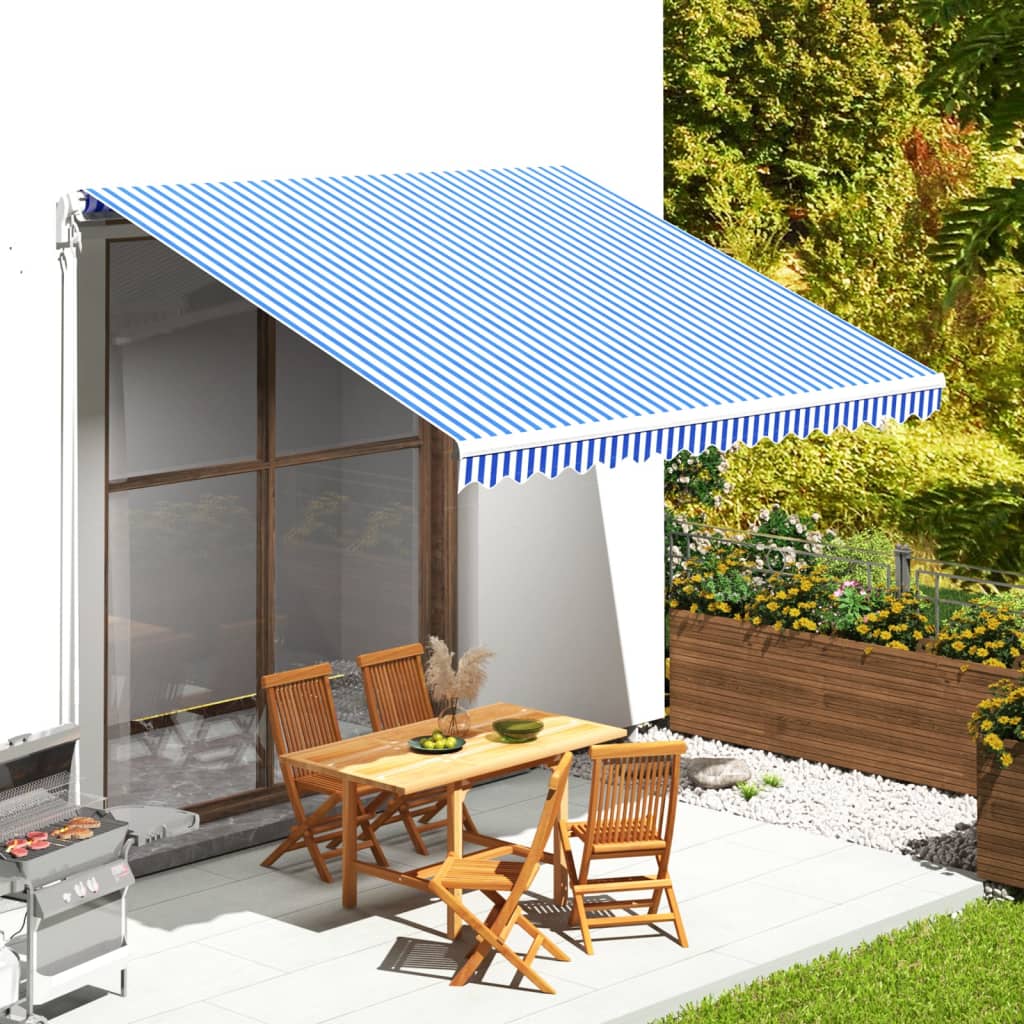 Berkfield Replacement Fabric for Awning Blue and White 4x3.5 m