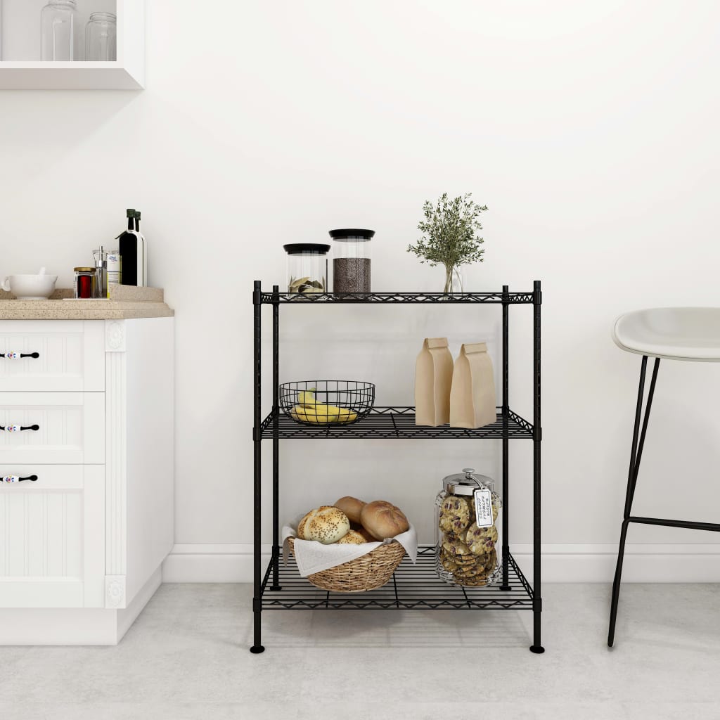 Berkfield 3-Tier Storage Rack 60x35x76 cm Black 150 kg