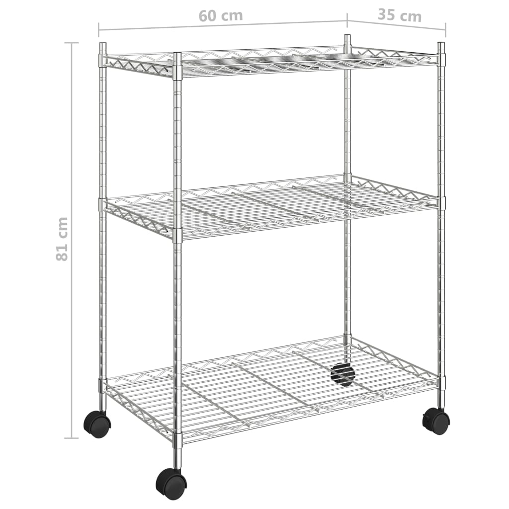 Berkfield 3-Tier Storage Rack with Wheels 60x35x81 cm Chrome 150 kg