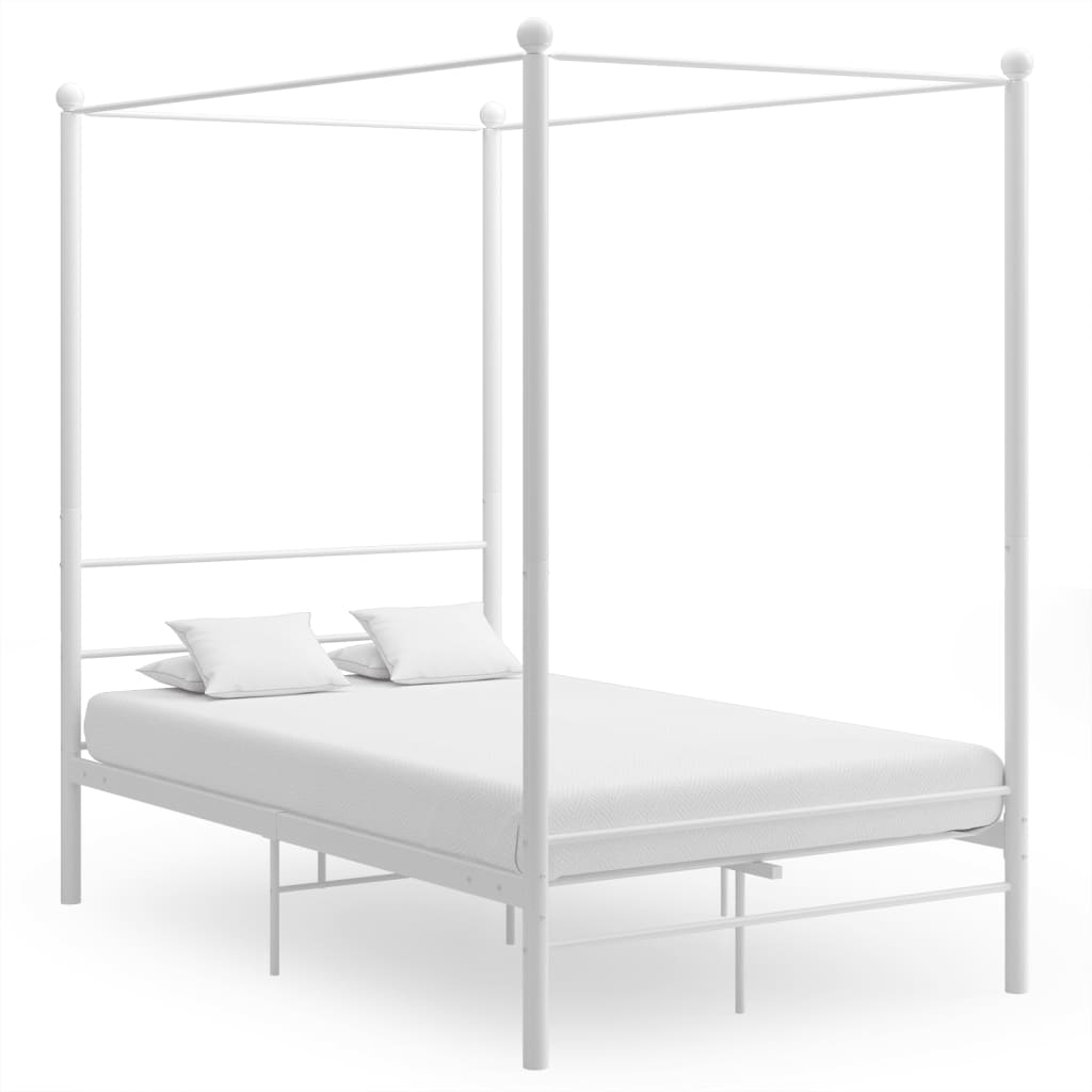 Berkfield Canopy Bed Frame White Metal 140x200 cm