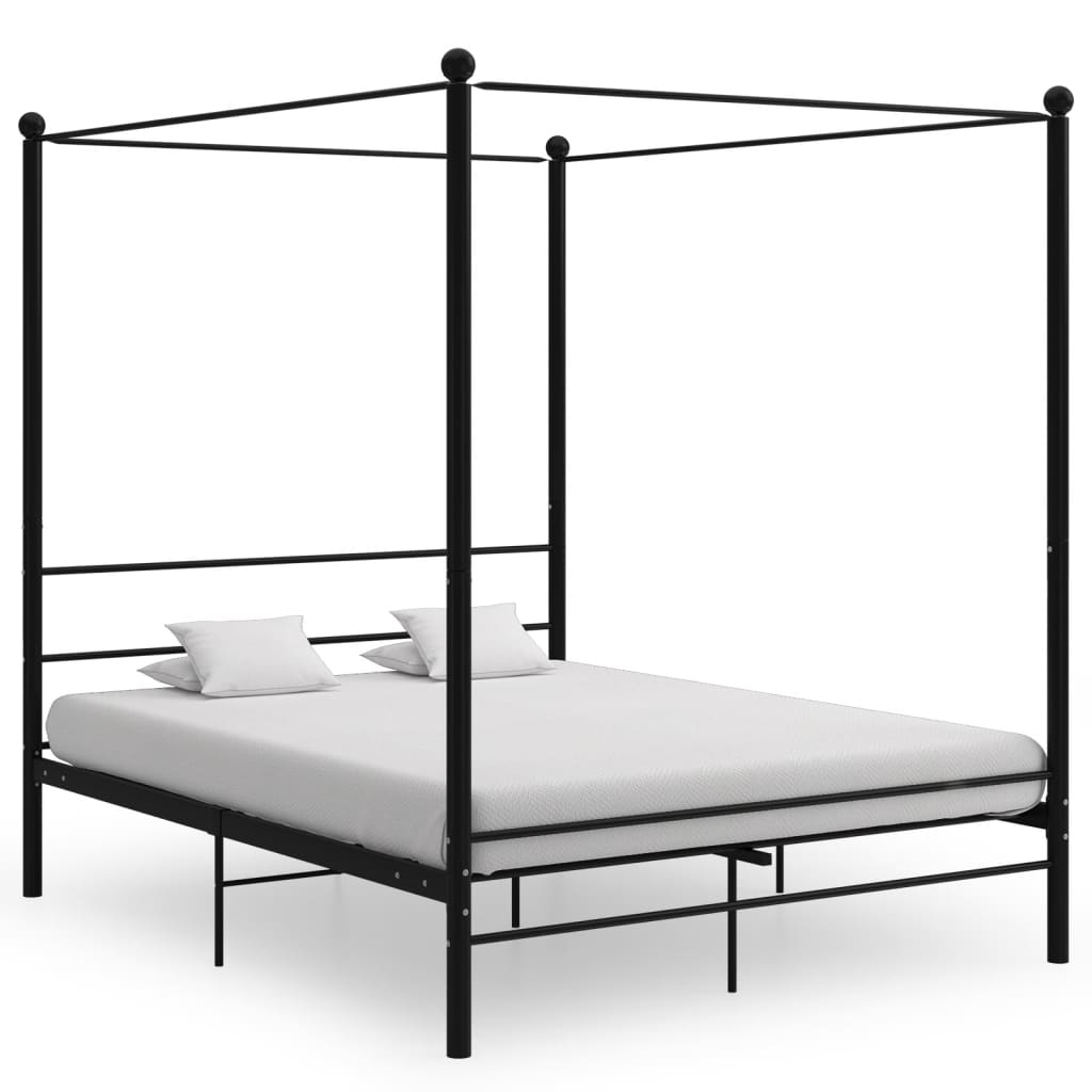 Berkfield Canopy Bed Frame Black Metal 160x200 cm
