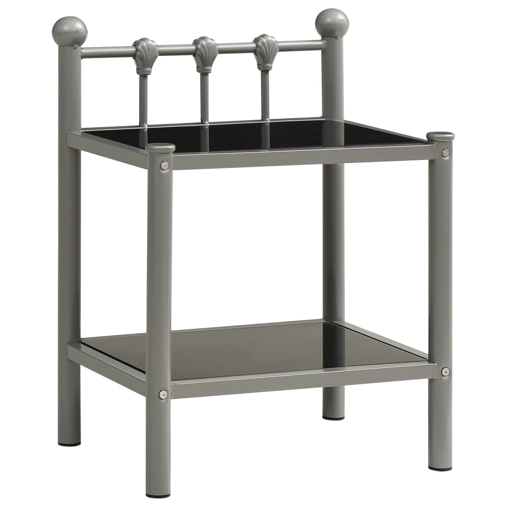 Berkfield Bedside Cabinet Grey and Black 45x34.5x60.5 cm Metal and Glass