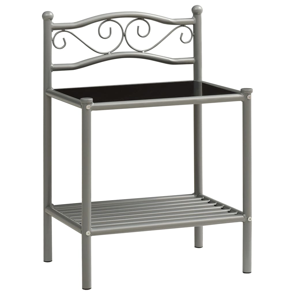 Berkfield Bedside Cabinet Grey and Black 43x33x65 cm Metal and Glass