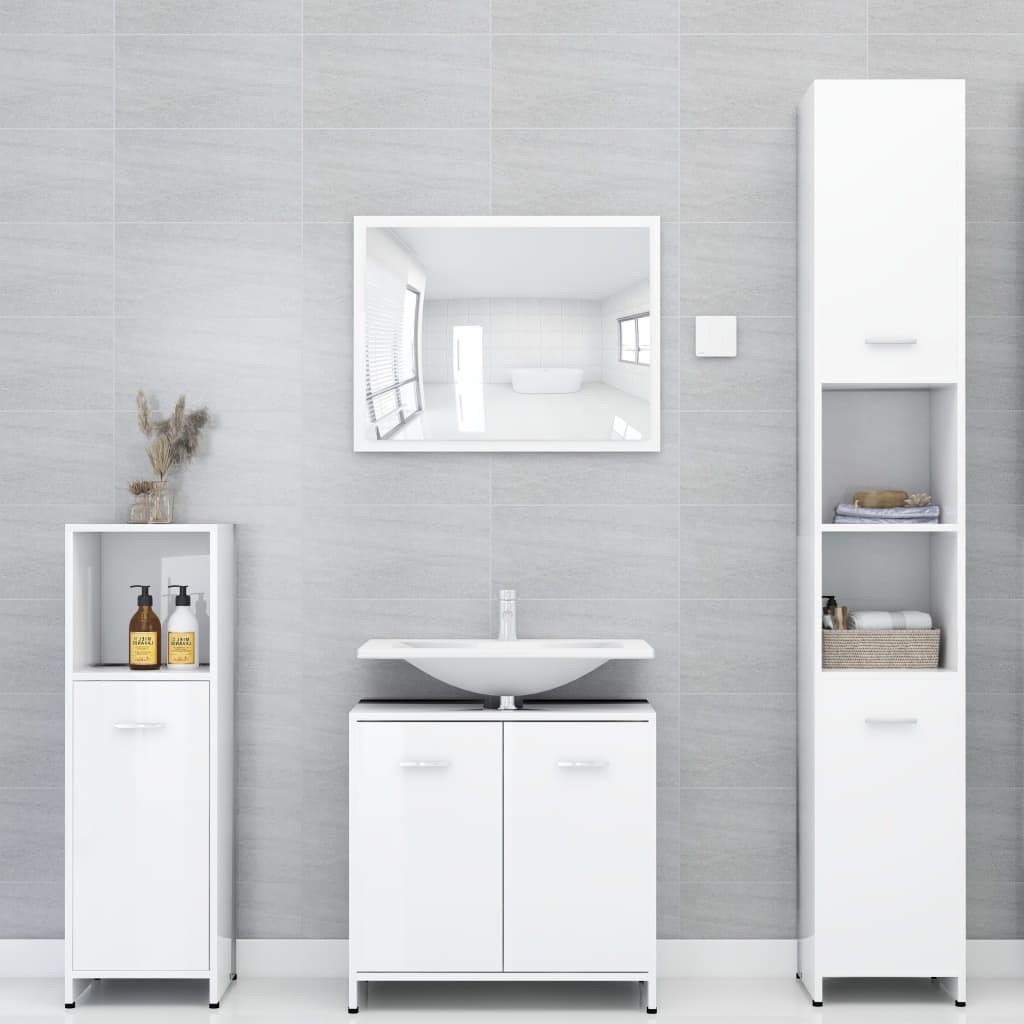 Berkfield 4 Piece Bathroom Furniture Set High Gloss White Engineered Wood