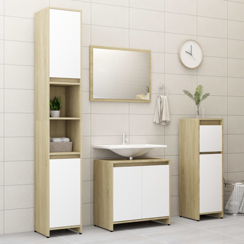 Berkfield 4 Piece Bathroom Furniture Set White and Sonoma Oak Engineered Wood