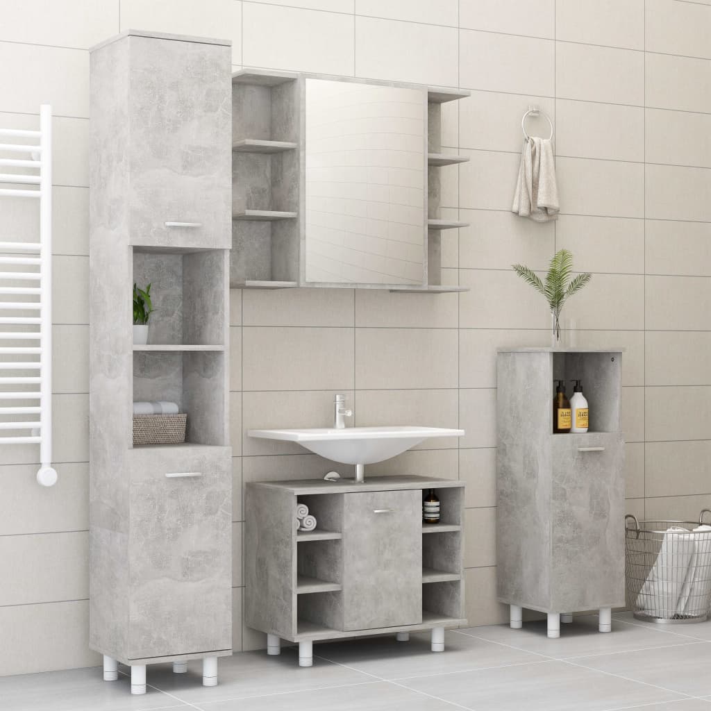 Berkfield 4 Piece Bathroom Furniture Set Concrete Grey Engineered Wood