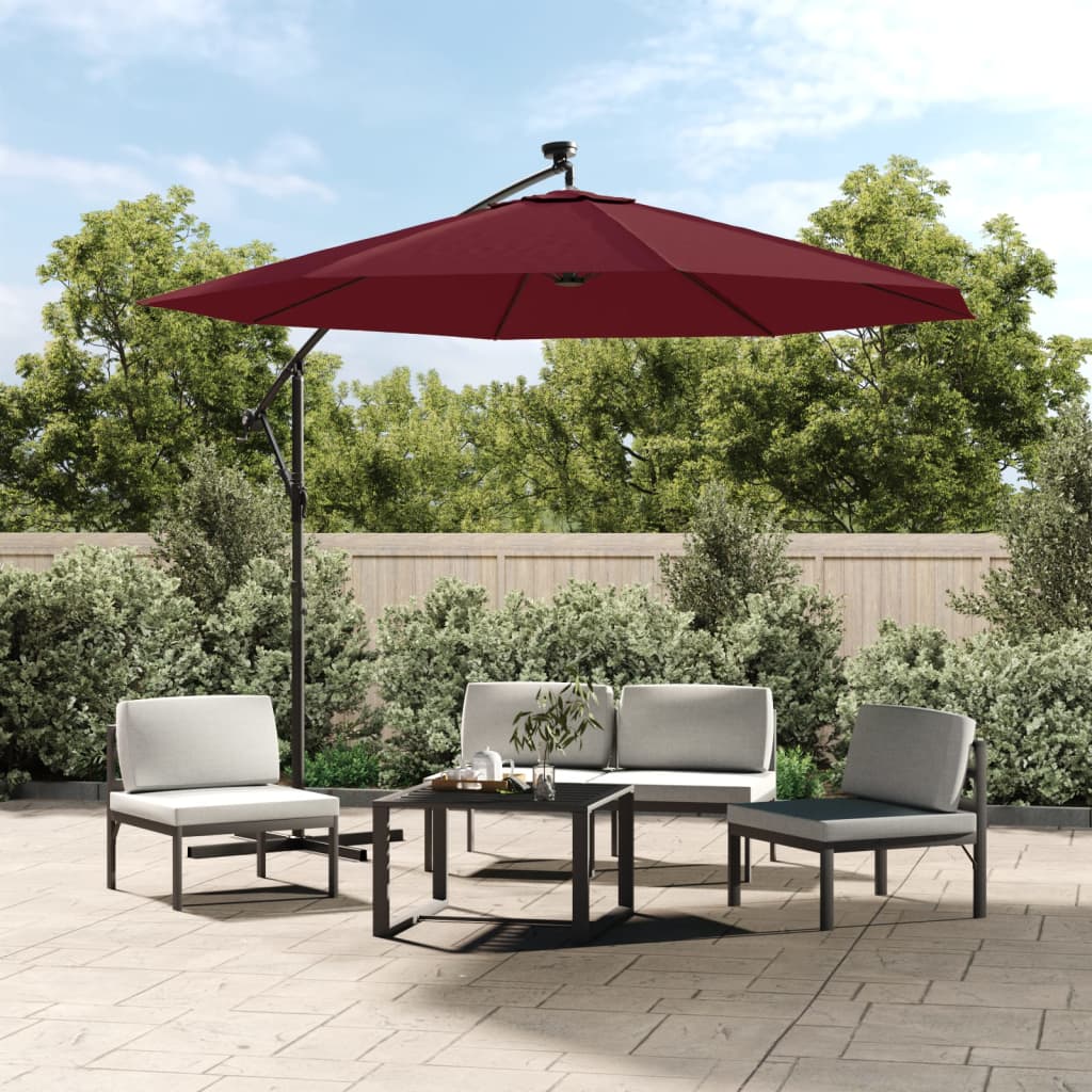 Berkfield Cantilever Umbrella with LED Lights and Steel Pole Wine Red