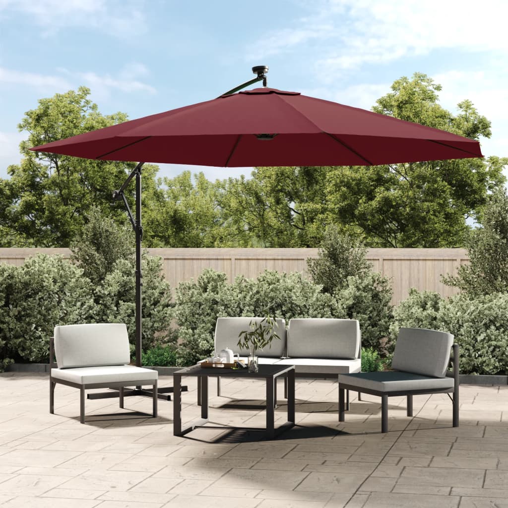 Berkfield Cantilever Umbrella with LED Lights Bordeaux Red 350 cm