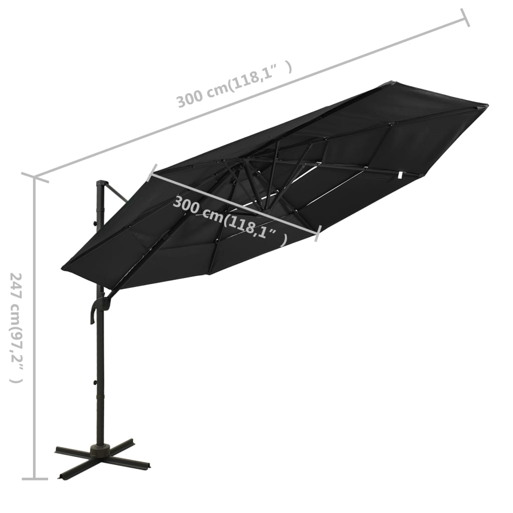 Berkfield 4-Tier Parasol with Aluminium Pole Black 3x3 m