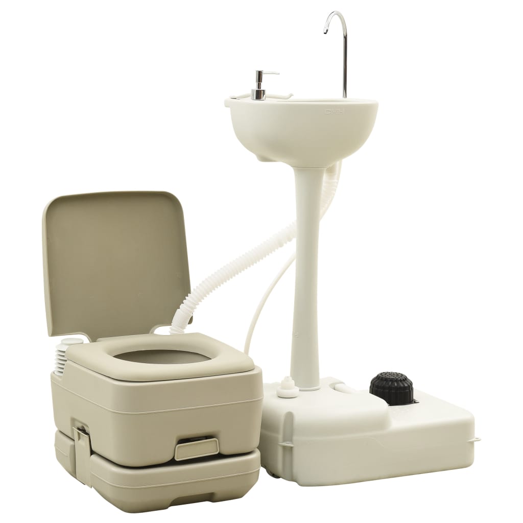 Berkfield Portable Camping Toilet 10+10L and Handwash Stand 20L Set Grey
