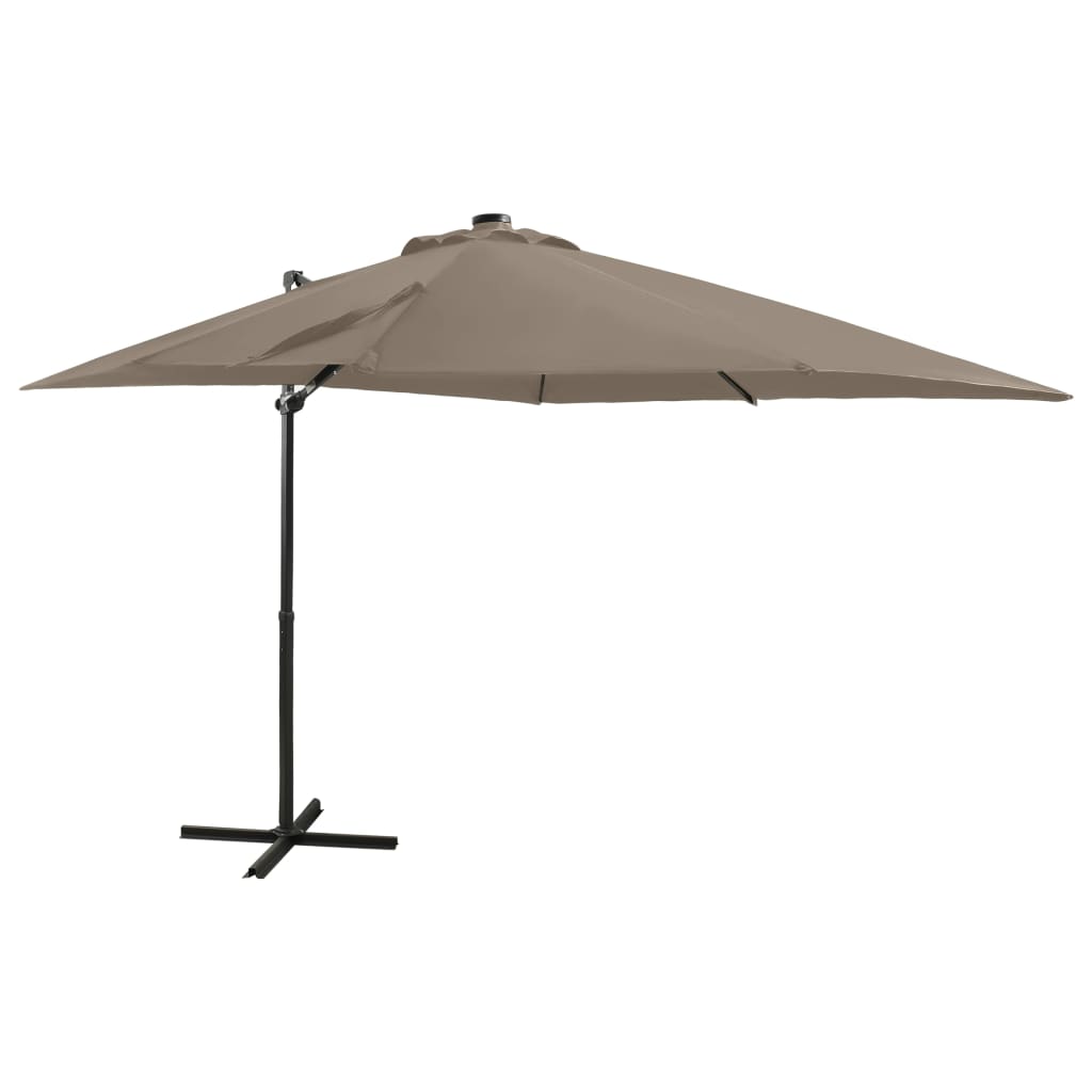 Berkfield Cantilever Umbrella with Pole and LED Lights Taupe 250 cm