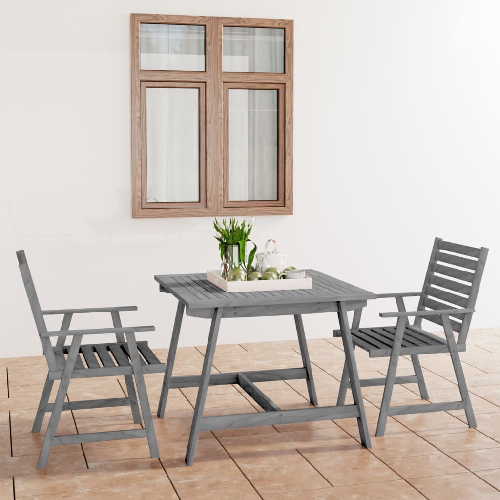 Berkfield 3 Piece Garden Dining Set Grey Solid Acacia Wood
