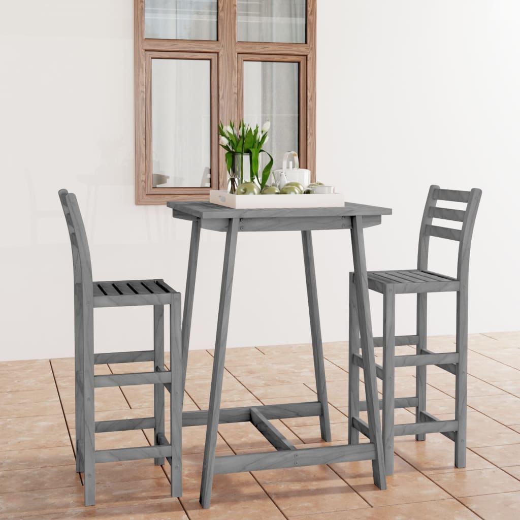 Berkfield 3 Piece Outdoor Bar Set Grey Solid Acacia Wood