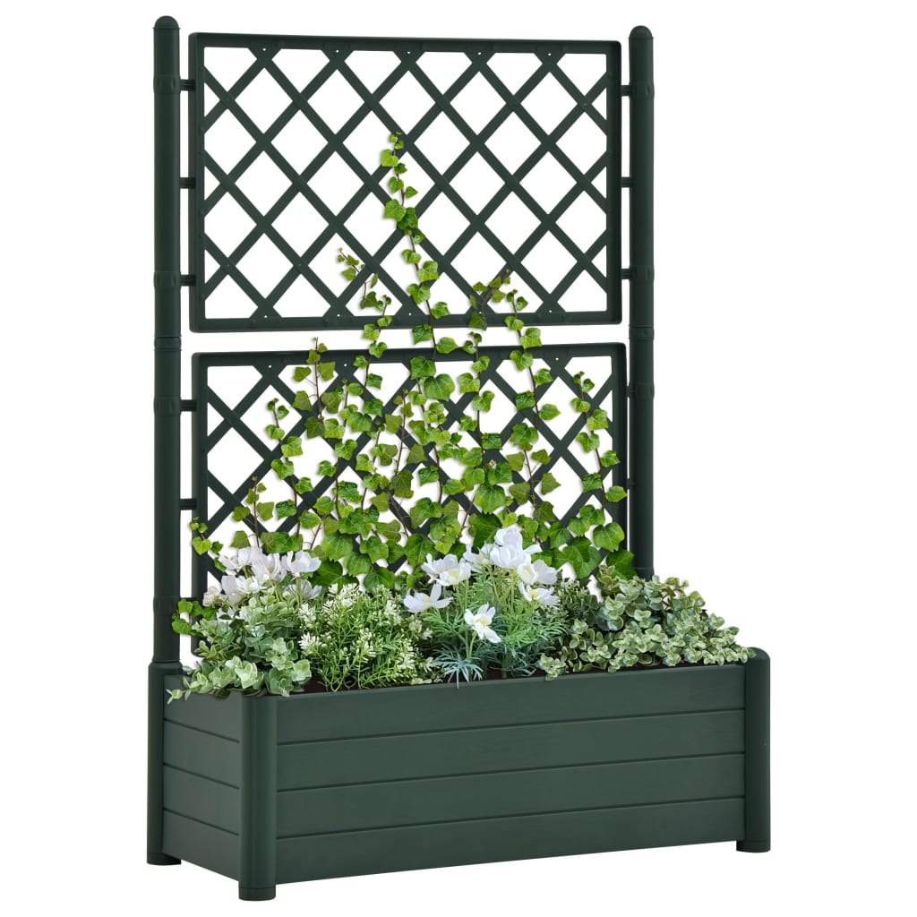 Berkfield Garden Planter with Trellis 100x43x142 cm PP Green