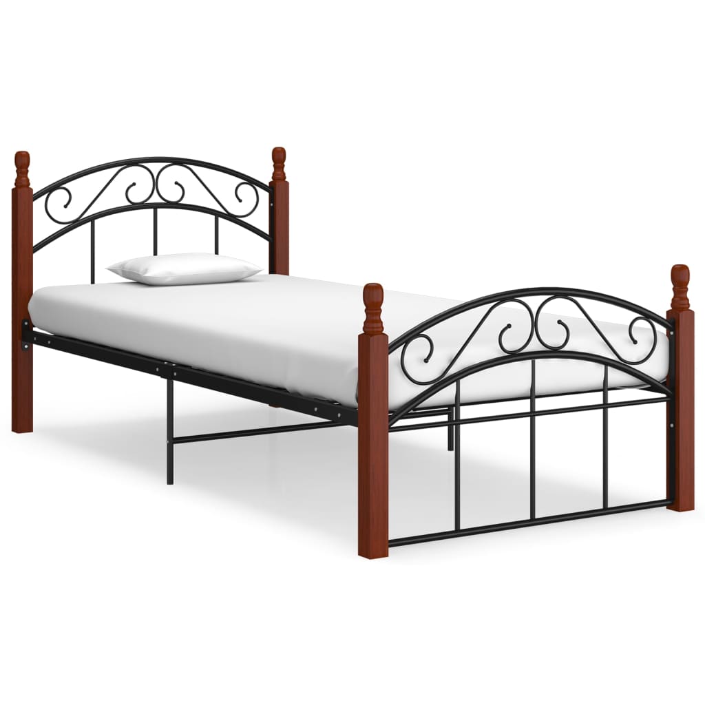 Berkfield Bed Frame Black Metal and Solid Oak Wood 100x200 cm