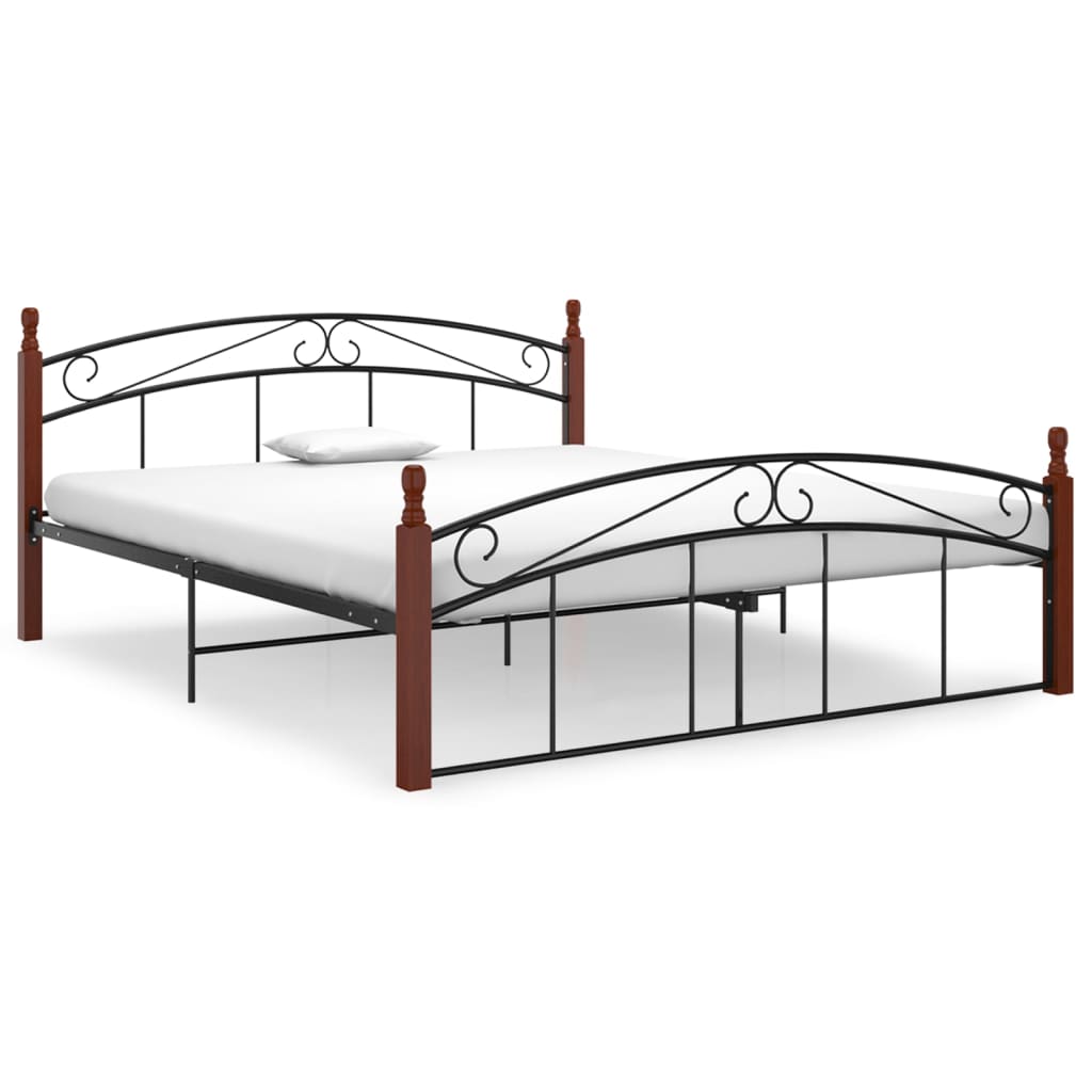 Berkfield Bed Frame Black Metal and Solid Oak Wood 160x200 cm