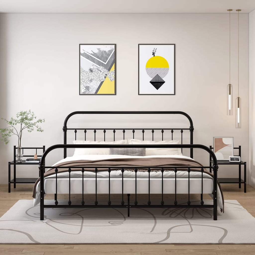 Berkfield Bedside Cabinets 2 pcs Black Metal and Glass