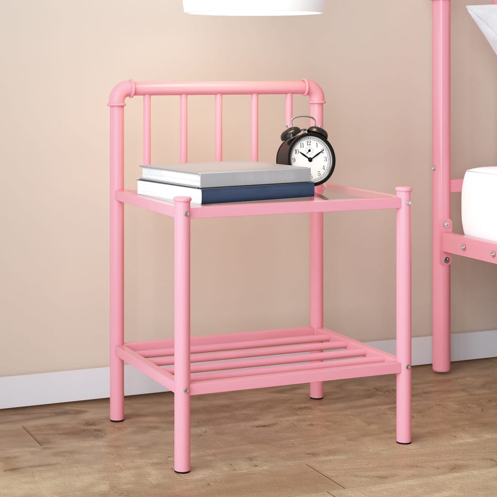 Berkfield Bedside Cabinet Pink&Transparent 45x34.5x62.5 cm Metal & Glass